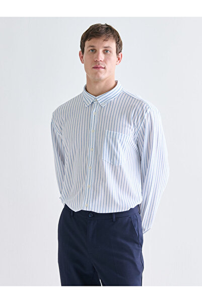 LC Waikiki Ανδρικό πουκάμισο με μακρυμάνικο ριγέ μοτίβο σε μπλε ναυτικό χρώμα