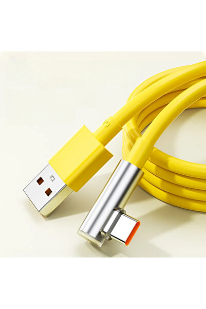 Choice كابل شحن سريع من النوع C بطول 1.8 متر، أصفر اللون، بزاوية 90 درجة، يدع...