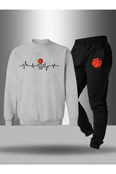 CROPSEL Children's Printed Crew Neck Sweatshirt and Sweatpants Set 3 Thread Raster for Autumn/Winter