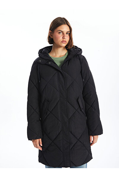 LC Waikiki Black Hooded Quilted Women's Puffer Jacket