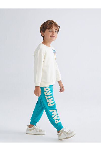 LC Waikiki Beige Crew Neck Printed Boys' Tracksuit Set