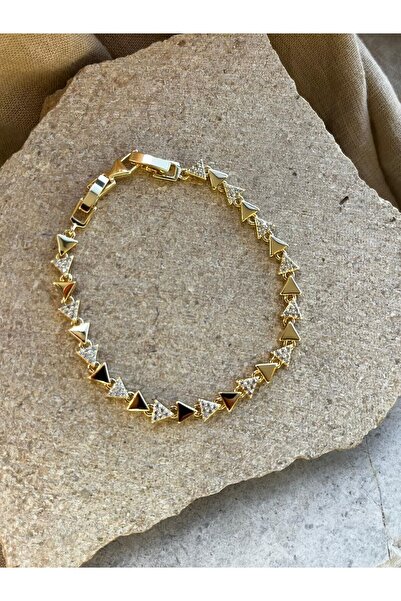 nunu takı 14K Taşlı Örüntü Üçgen Bileklik