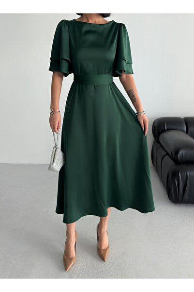 ESSEDRESS Lisa Kadın Saten Abiye Zümrüt