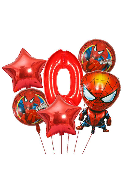 Miniso 1SET RED-0 6pcs Super Hero Foil Balloon Set children‘s Birthday Party Decoration Baby Shower Inflata