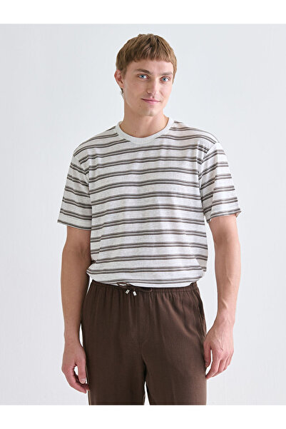 LC Waikiki RMZ GİYİM FARKIYA تي شيرت رجالي من القطن الممشط ذو ياقة روبا مخططة