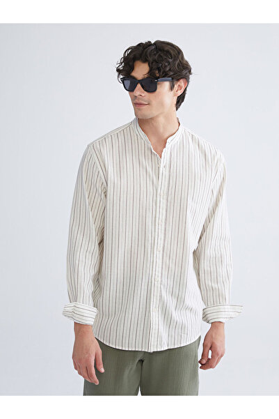 LC Waikiki I Standart Fit Upright Roba Collar Long Sleeve Striped Men's Shirt...