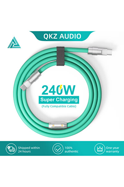 Choice كابل شحن فائق السرعة من النوع C إلى النوع C بطول 2 متر باللون الأخضر QKZ من النوع C 240 واط PD 240 واط شحن سريع QKZ TC999