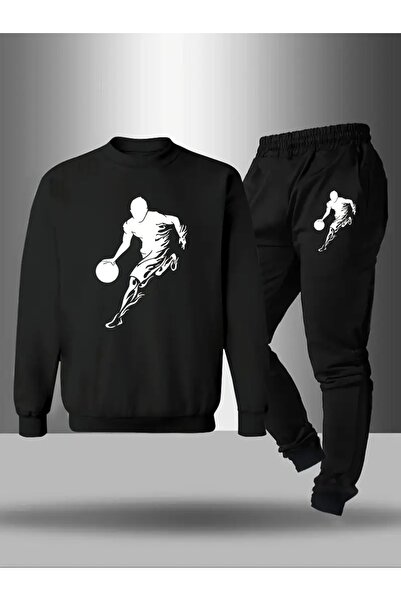 Cevval طقم سويت شيرت وبنطلون رياضي للأطفال مطبوع برقبة دائرية و3 خيوط مطوية ل...