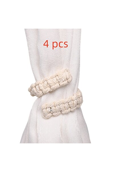 Choice 4 قطع من ربطات الستائر المضفرة من المكرميه ربطات ستائر ريفية ربطات ستائر مصنوعة يدويًا للستائر الشفافة/الخفيفة