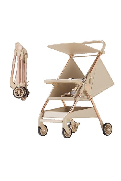 Flippy Foldable Stroller, Flippy, Lightweight, Airplane Compatible, Sunshade, Storage Box, Tabletop, Beige