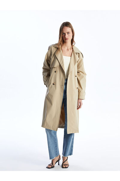 LC Waikiki Beige Jacket Collar Women's Trench Coat