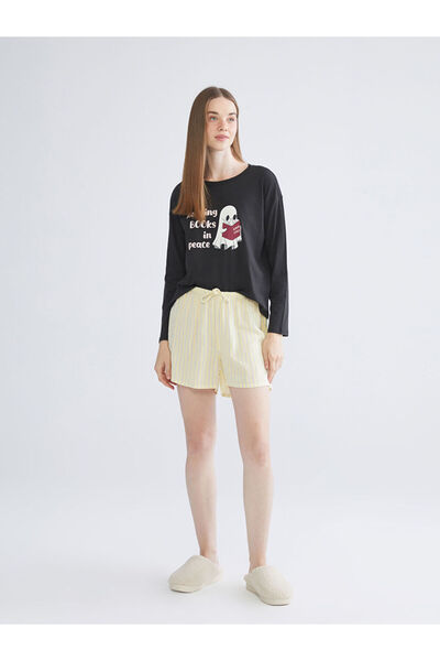 LC Waikiki Selecții strălucitoare de la Shining Store |   Pantaloni scurți pentru femei cu talie elastică, cu dungi, pantaloni de pijama