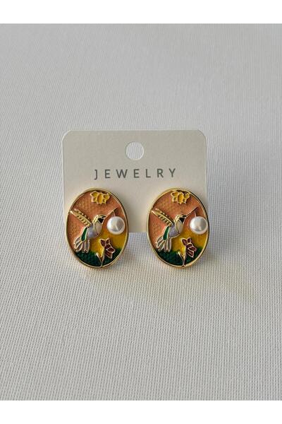 Nilsu Aksesuar Vintage İnci Detaylı Kuş Motifli Kadın Küpe