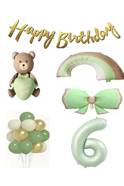 DÜVENCİ TİCARET Set de baloane cu fundă verde retro și baloane din folie curc...