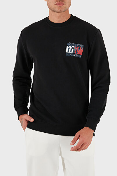 Tommy Jeans % 100 Pamuk Regular Fit Bisiklet Yaka Logolu Sweat Erkek SWEAT DM...