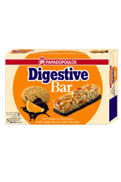 papadopoulos Digestive Bar with Orange and Dark Chocolate (5 x 28g) x 6 Boxes