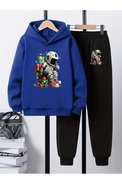 Cevval Детски комплект с качулка и спортен екип с принт, 3-слоен шерпа за есен/зима