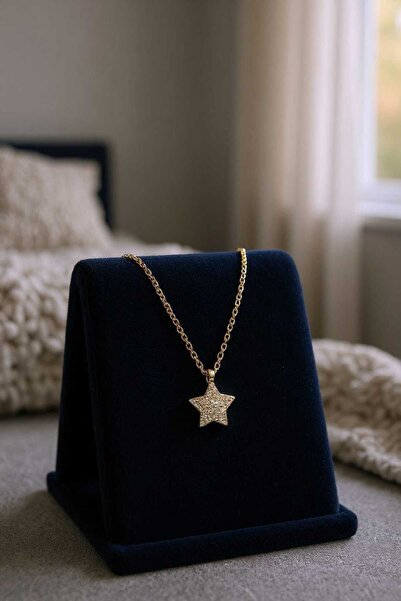 Bijuty Kadın Çelik Mini Yıldız Kolye - Altın Renk - (SÜRPRİZ HEDİYELİ)