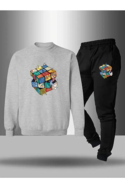 Cevval Children's Printed Crew Neck Sweatshirt and Sweatpants Set 3 Thread Raster for Autumn/Winter
