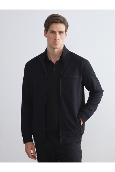 LC Waikiki Black Comfortable Fit Stand Collar Men's Zippered Sweatshirt