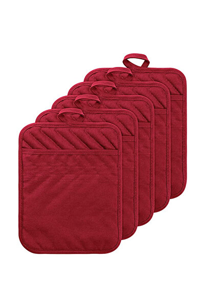 Choice 5 قطع من حاملات الأواني الحمراء مع جيب قطنية مقاومة للحرارة قابلة للغسل متعددة الاستخدامات