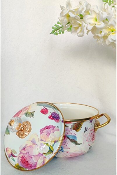 EBRULİEMAYE Rose Emaye Lux Tencere 3 Litre 20 cm Milk Yogurt Jam Soup Pot