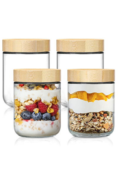 Choice 4pcs 4pack Glass jars with Airtight Lid 16oz Over Night Oats Container with Bamboo Lids Glass Snack