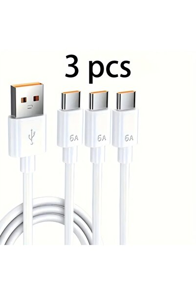 Choice كابل بيانات USB من النوع C إلى USB-A بطول 2 متر، أبيض، 3 قطع، 6 أمبير، 120 واط، متوفر بـ 3/5/10 قطع، كابل شحن سريع لأجهزة POCO