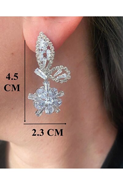 ER TAKI Stylish Party Engagement Henna Wedding Evening Dress Earrings with Stone Silver Color Butterfly and Flower Dangle
