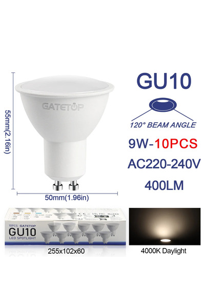 Choice 9 وات تيار متردد 220-240 فولت 120 درجة 4000 كلفن 10 حزم Focos Gu10 Spo...