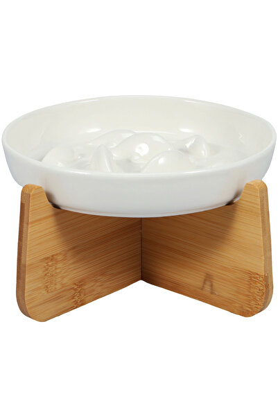 Choice WHITE Raised Cat Bowl أوعية مرتفعة للقطط مع حامل خشبي وعاء سيراميك بطي...