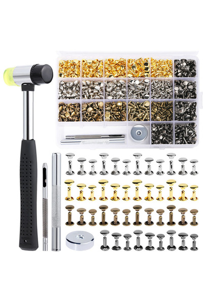 Choice 600pcs set KRABALL 600pcs Double Cap Rivets Leather Rivet Kit with Hollow Punch Tool and Rubber Harm