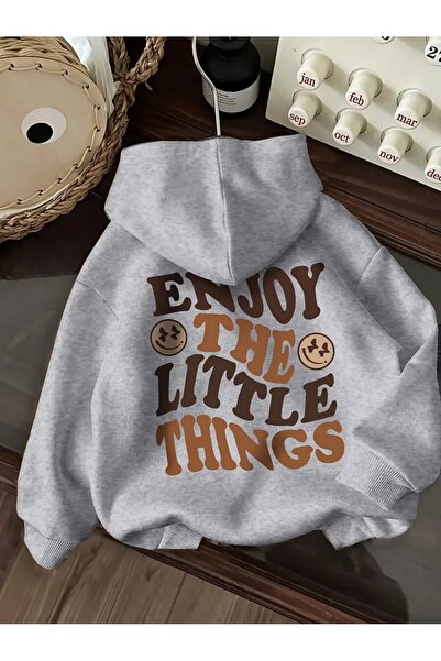 buendiakids Girl'S/Boy's Gray Enjot the Little Back Printed Hooded Sweatshirt