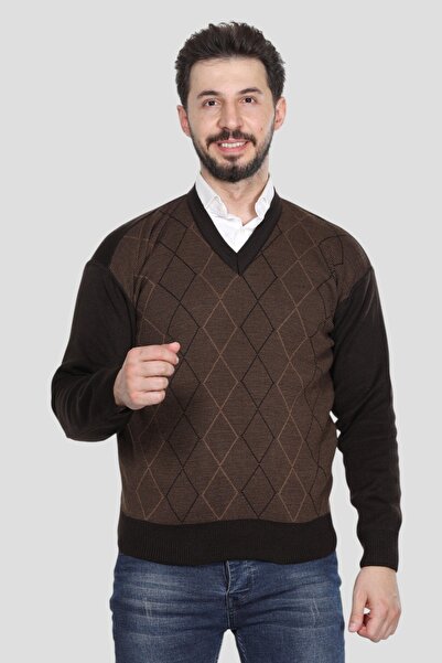 HEDEFNUR TEKSTİL Men's Middle-Aged and Older Knitwear Knitted Argyle Pattern ...