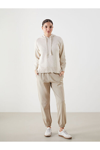 LC Waikiki Beige Hooded Oversized Women's Knitwear Sweater from Plus-Store