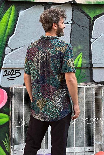 Clandestino Πουκάμισο με κοντό μανίκι με σχέδιο σε μποέμικο στυλ Τυρκουάζ