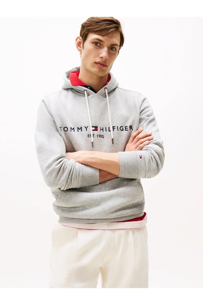 Tommy Hilfiger Plus "".Tommyhilfiger Cotton Regular Fit Hooded Men's Sweatshirt with Logo and Pocket Detail