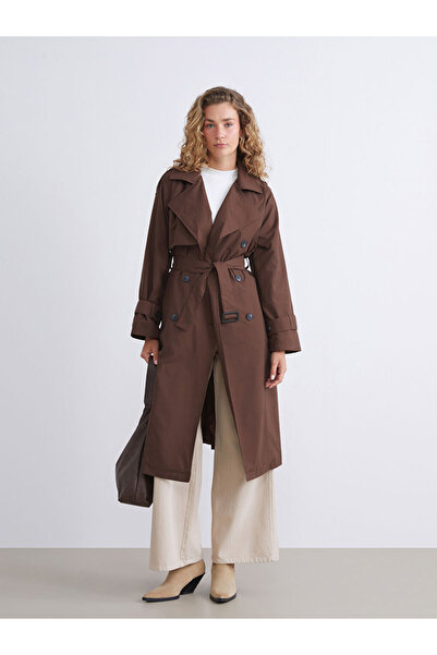 LC Waikiki Brown Double Breasted Collar Oversize Women's Trench Coat