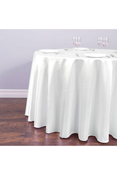 Choice قطر 180 سم مفرش طاولة أبيض مستدير من الساتان غطاء أبيض مفرش طاولة من القماش الناعم اللامع