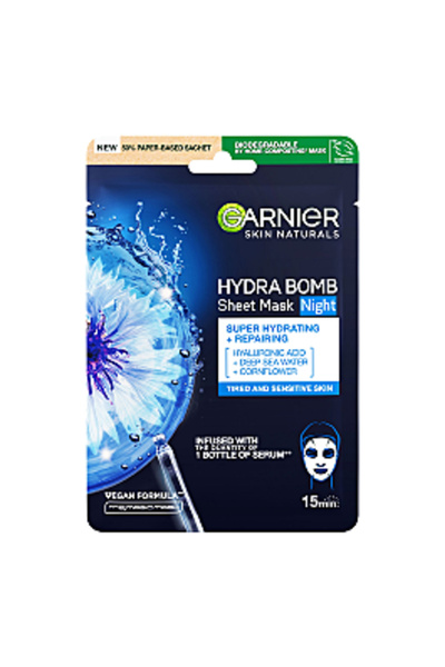 Garnier Skin Naturals Napkin Mask with Cornflower Extract and Hyaluronic Acid for hydration and