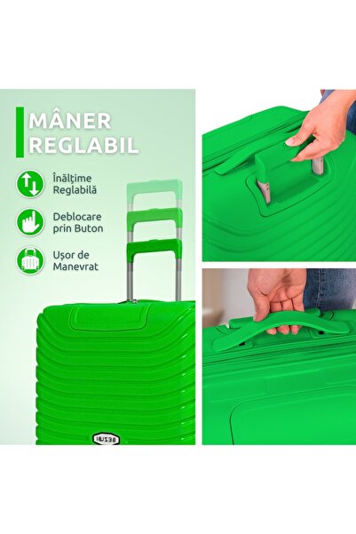 Bezubi Set complet 3 trolere pentru vacanta Easy Travel, bagaj cabina si cala, maner telescopic, 4 r