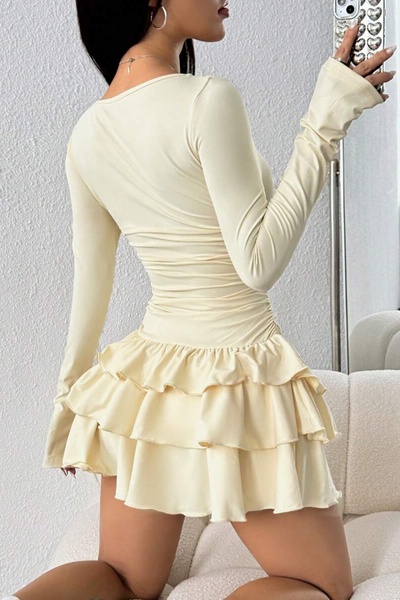 JE-TU Eteği Kat Kat Volanlı Mini Elbise JT9060