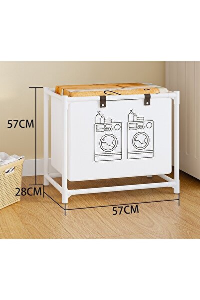 Flippy Coș de rufe, 1 coș, cadru din oțel inoxidabil, 97 x 44 x 57 cm, alb