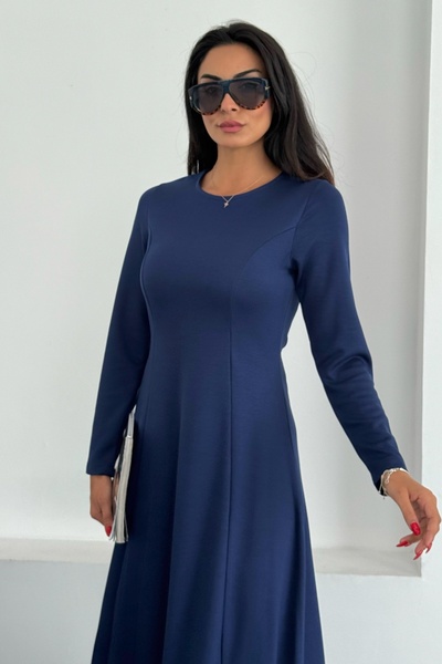 Ded COLLECTION Γυναικείο φόρεμα με μακρύ μανίκι με λαιμόκοψη και κομμένο κούπερ