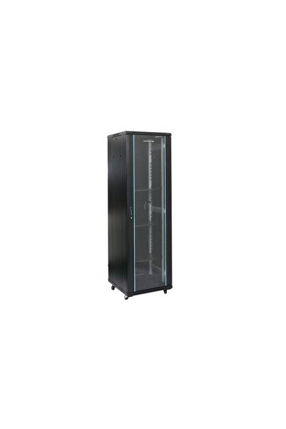 Dateup Rack 37U 600x800 RAL 9004, montare pe podea, ușă din sticlă, panouri d...