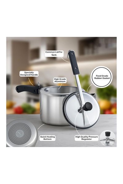 Bisbell Aluminium Inner Lid Pressure Cooker Induction Base,5ltr,Durable and Fast Heat Distribution,BB2000