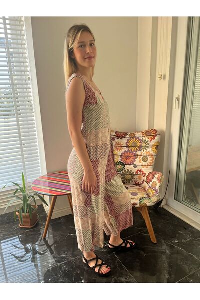 Bohemian Casual Patterned Long Jumpsuit