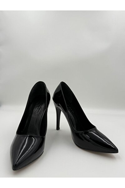 adelix Kadın İnce Yüksek Topuk Ortopedik Stiletto Rugan Siyah