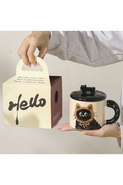 Flippy Ceramic Mug, Flippy, Gift Box Model, Tea Mug, Coffee Mug, Retro Design Mug Lid with 3D Figurine