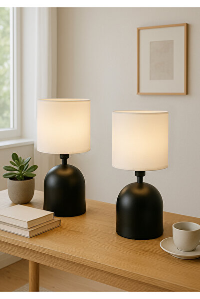 HOMİNG Novi Metal Lampshade Set - Cream Fabric, 2 Pieces, 241614